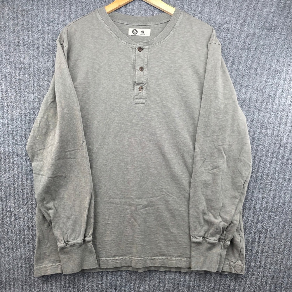 American Giant Mens Long Sleeve Henley‎ Shirt Gray XL Made in USA